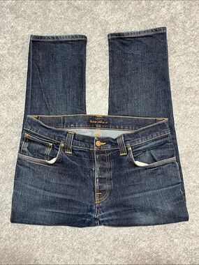 Nudie Jeans Grim Tim Dry Navy Organic Stretch Denim Jeans